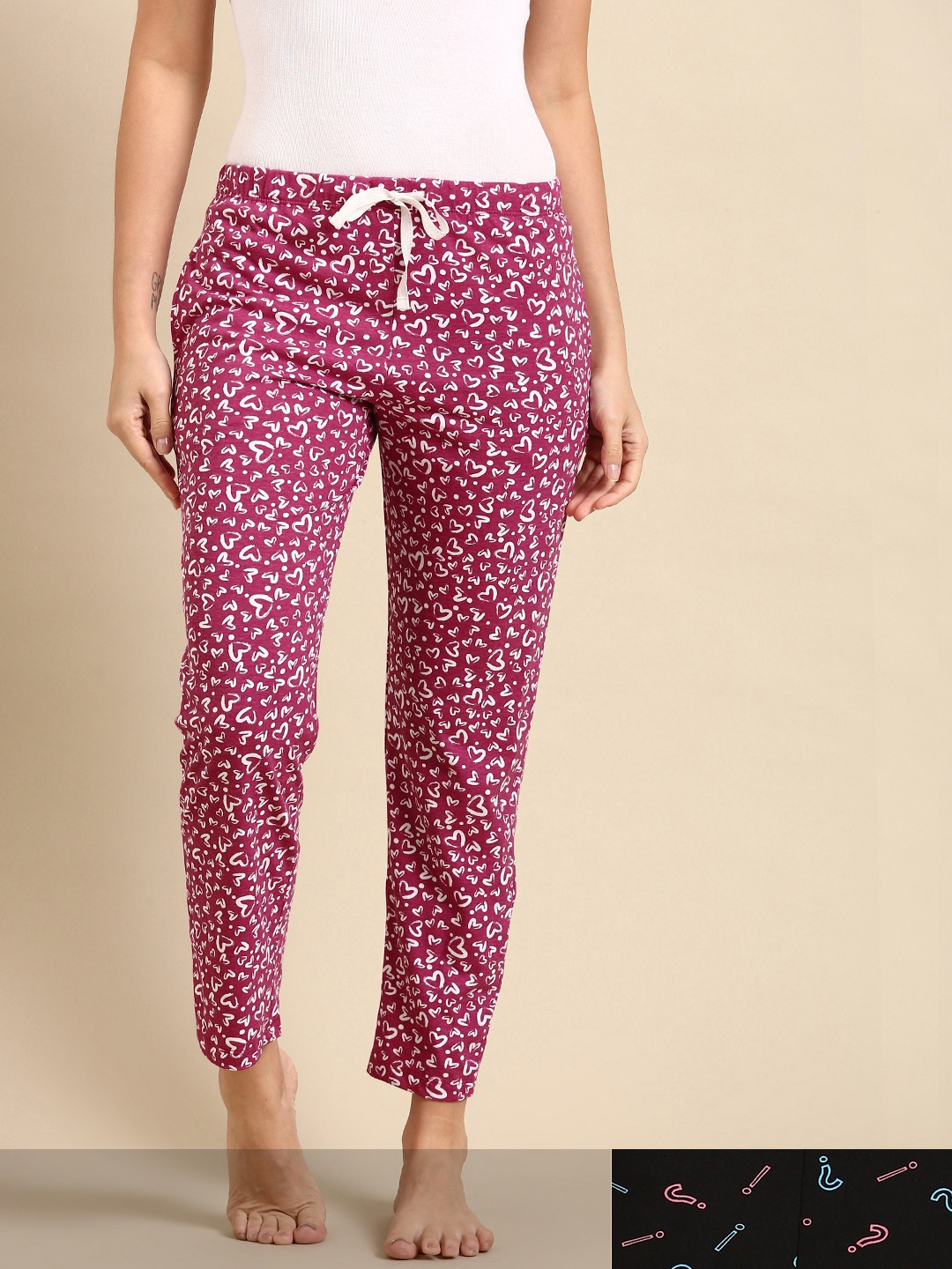 

Dreamz by Pantaloons Women Pack Of 2 Pink & Black Printed Lounge Pants
