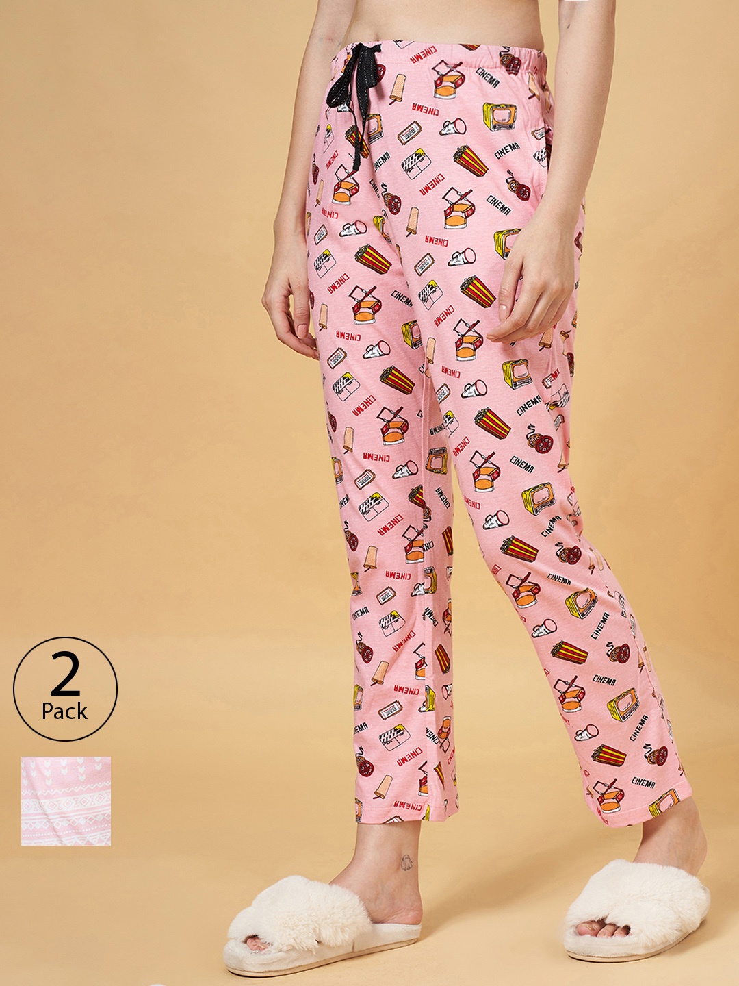 

Dreamz by Pantaloons Pack of 2 Women Printed Lounge Pants, Pink