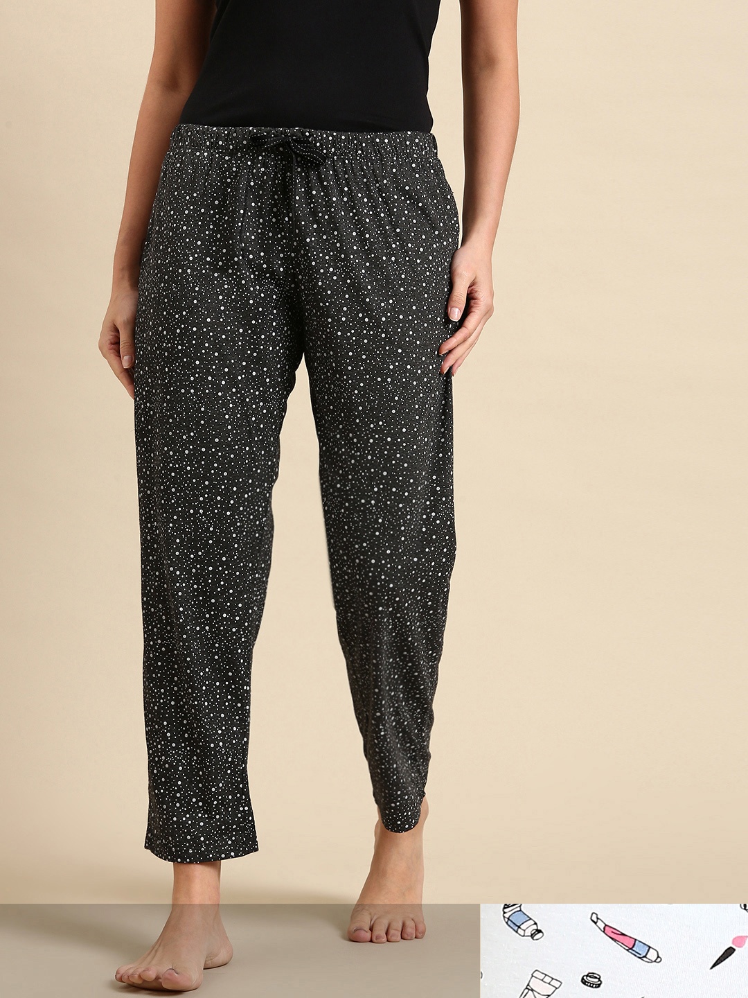

Dreamz by Pantaloons Women Pack Of 2 Green & Black Printed Lounge Pants
