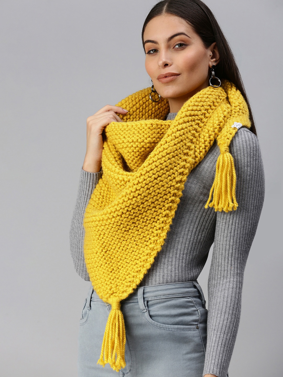 

Magic Needles Women Yellow Solid Scarf