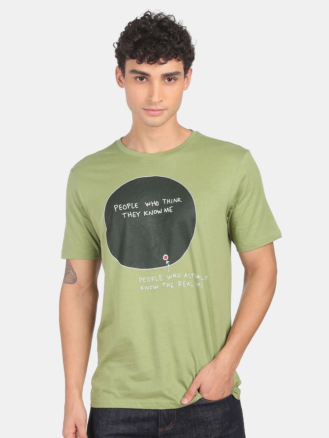 

Colt Men Green Printed Pure Cotton T-shirt