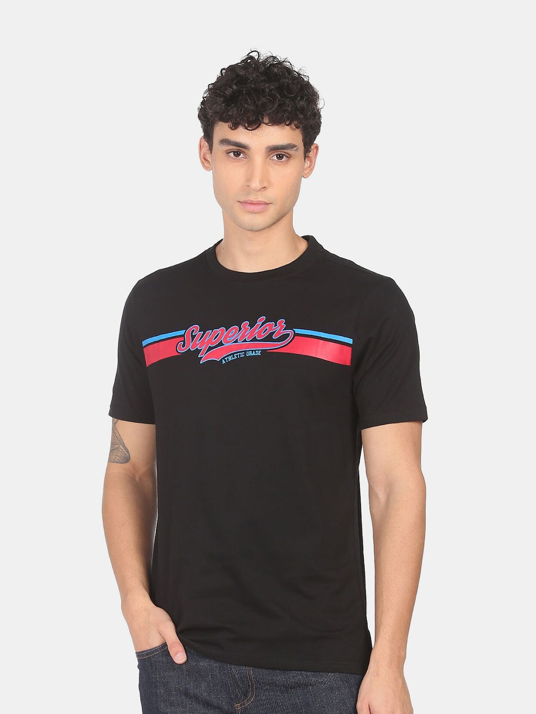 

Colt Men Black & Pink Typography Printed Cotton T-shirt