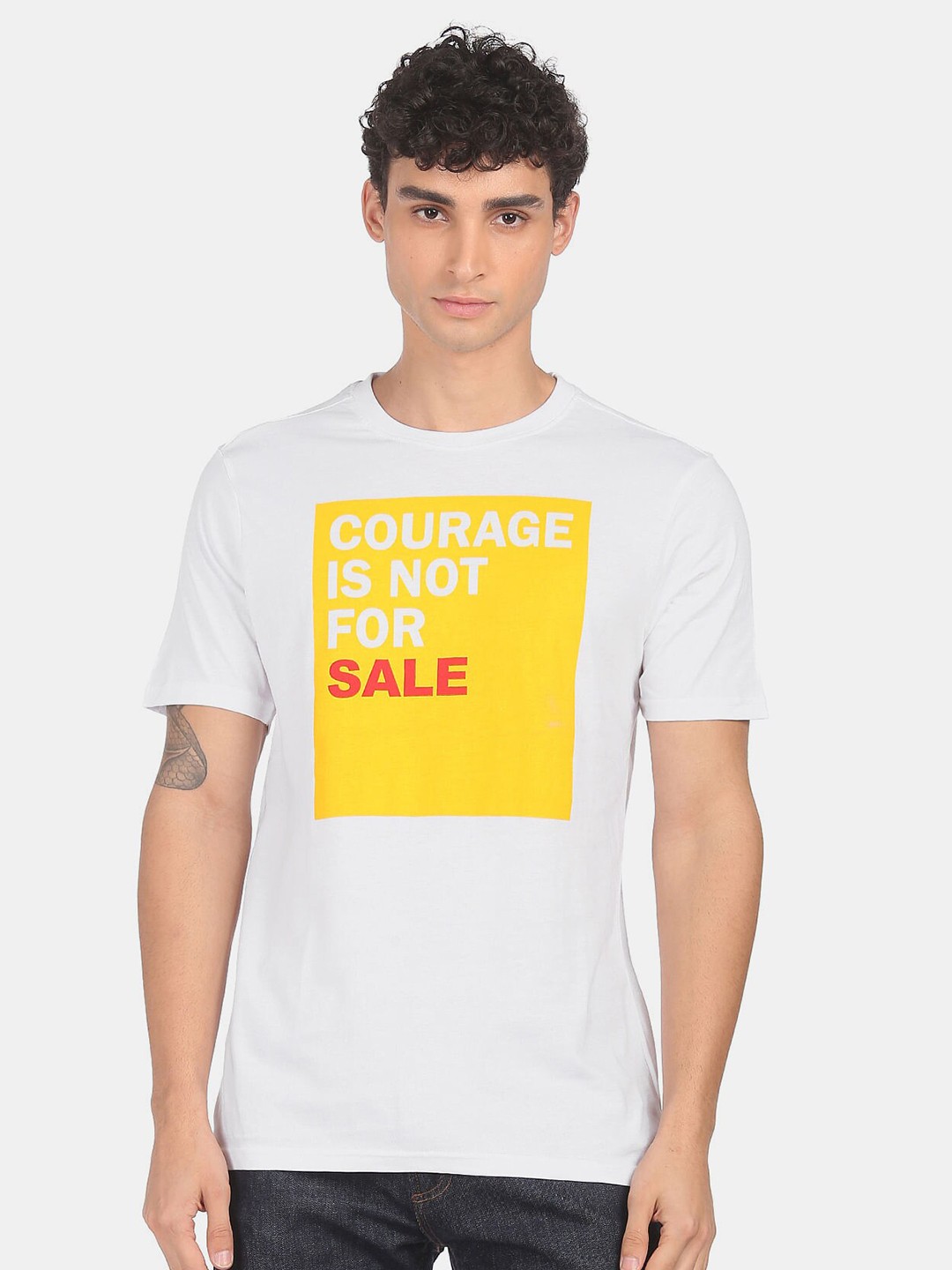 

Colt Men White & Yellow Typography Printed T-shirt