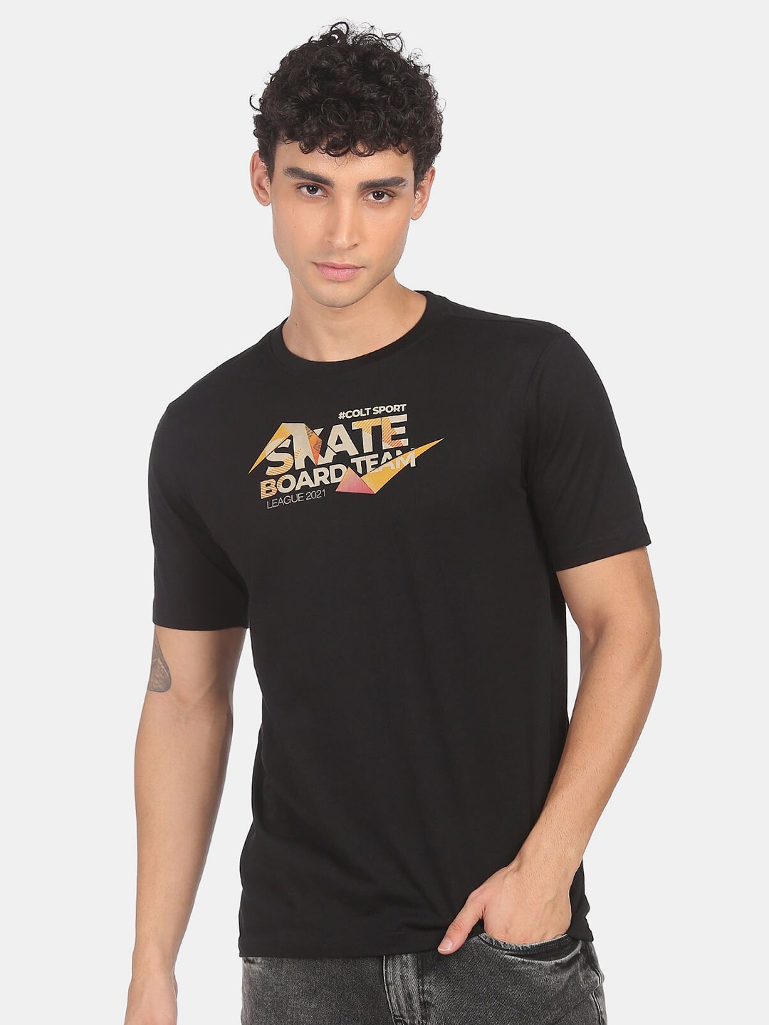 

Colt Men Black Typography Printed Cotton T-shirt