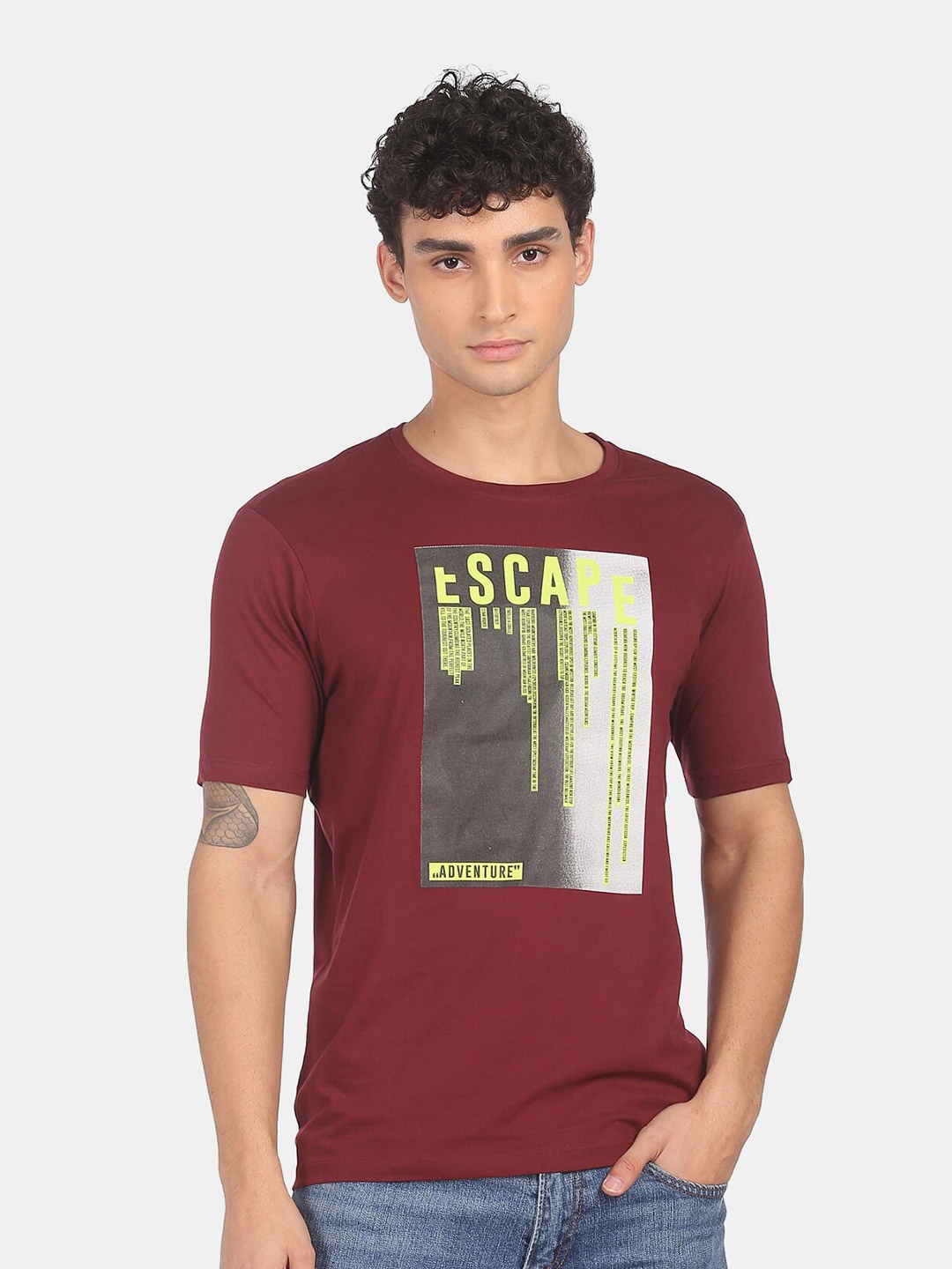 

Colt Men Red Graphic Printed Cotton T-shirt
