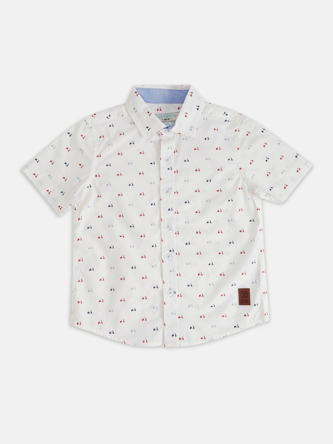 

Pantaloons Junior Boys White Regular Fit Printed Casual Shirt