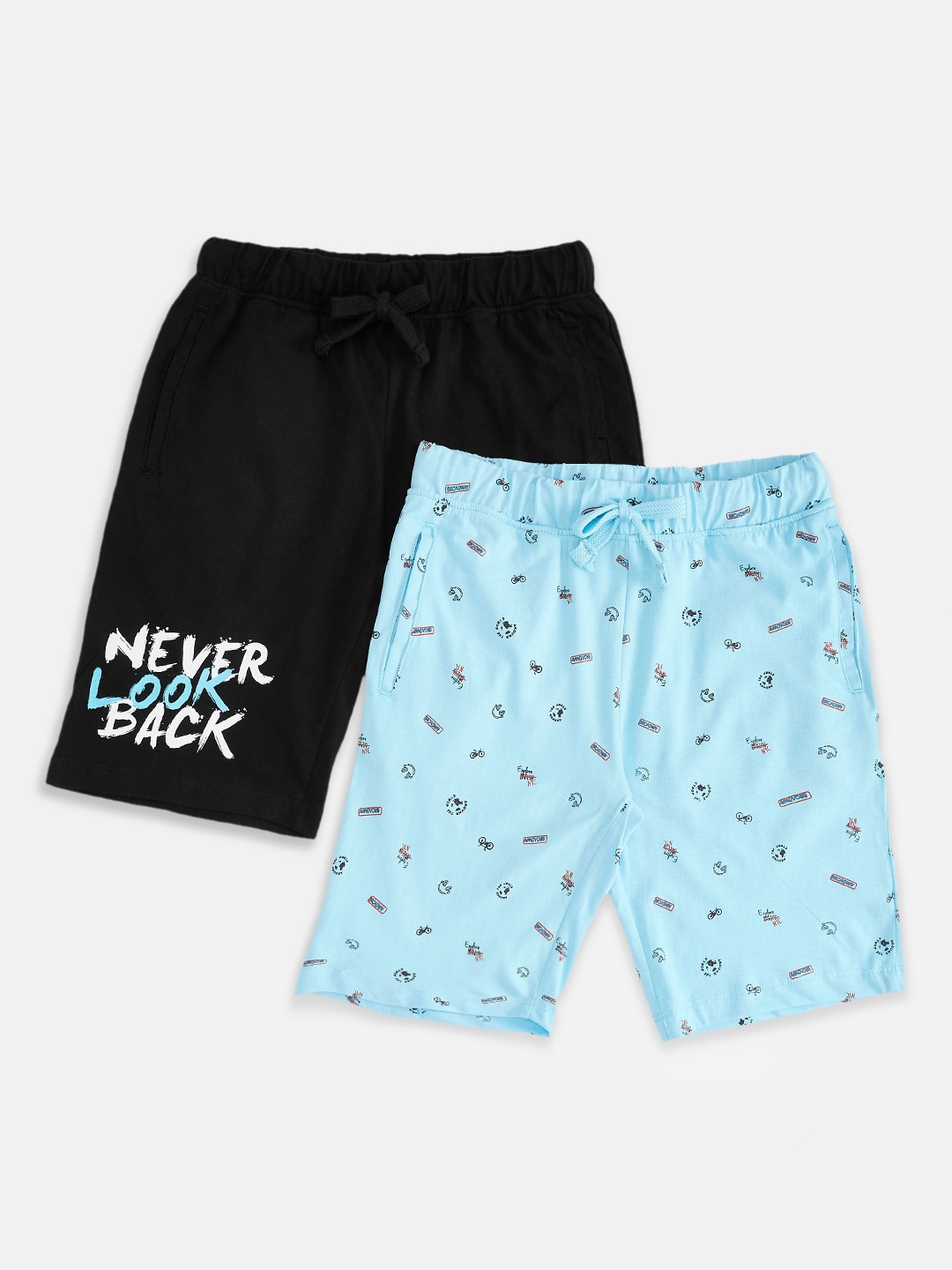 

Pantaloons Junior Pack Of 2 Boys Blue Conversational Printed Cotton Shorts