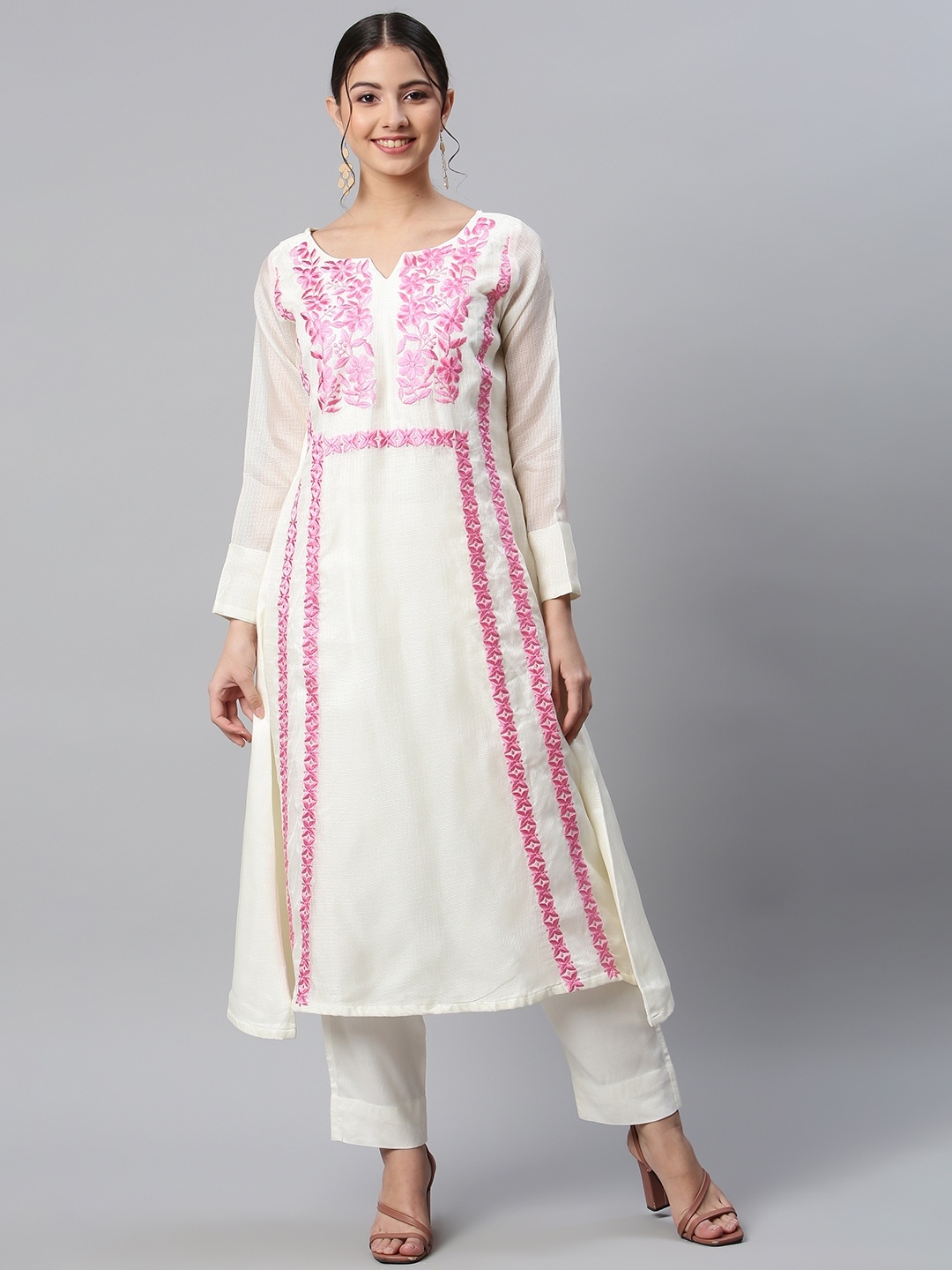 

SHADES OF FAASHION Floral Chikankari Kurta with Palazzos, Pink