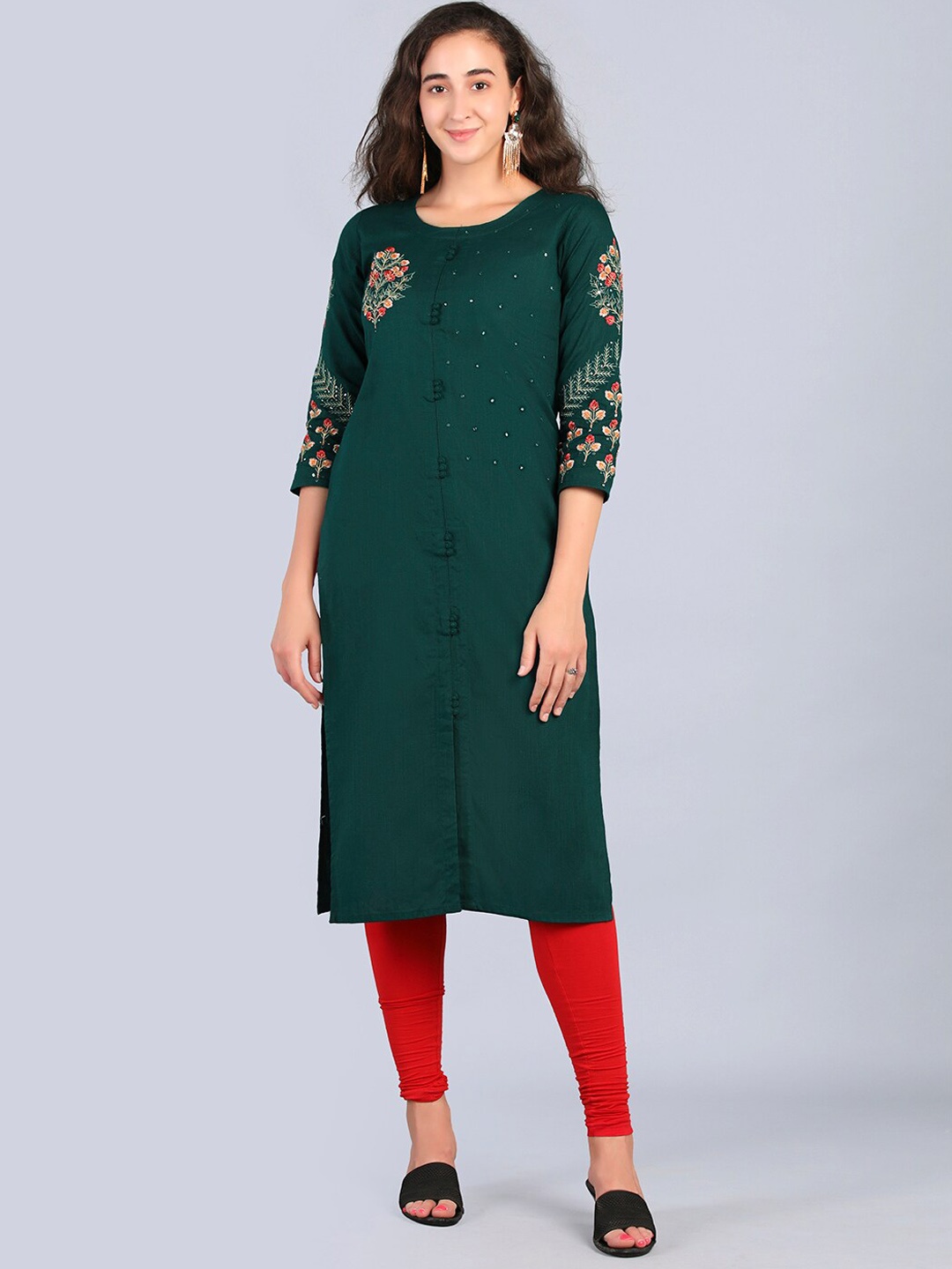 

Pakiza Women Green Floral Embroidered Kurta