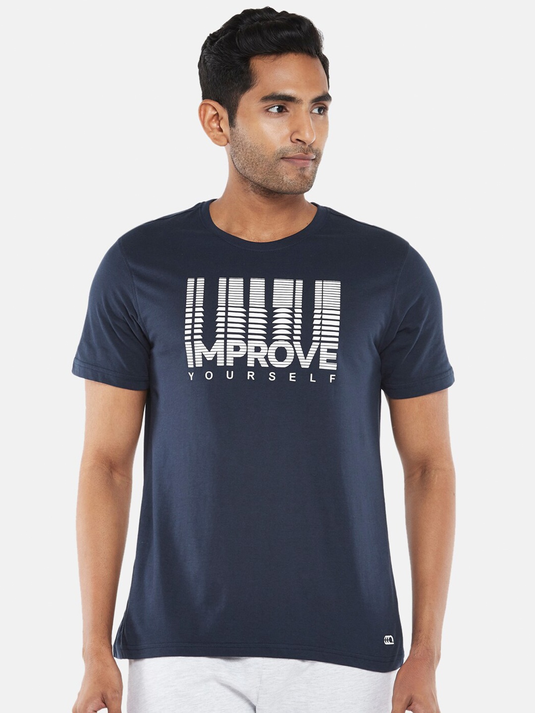

Ajile by Pantaloons Men Navy Blue Typography Printed Cotton Slim Fit T-shirt