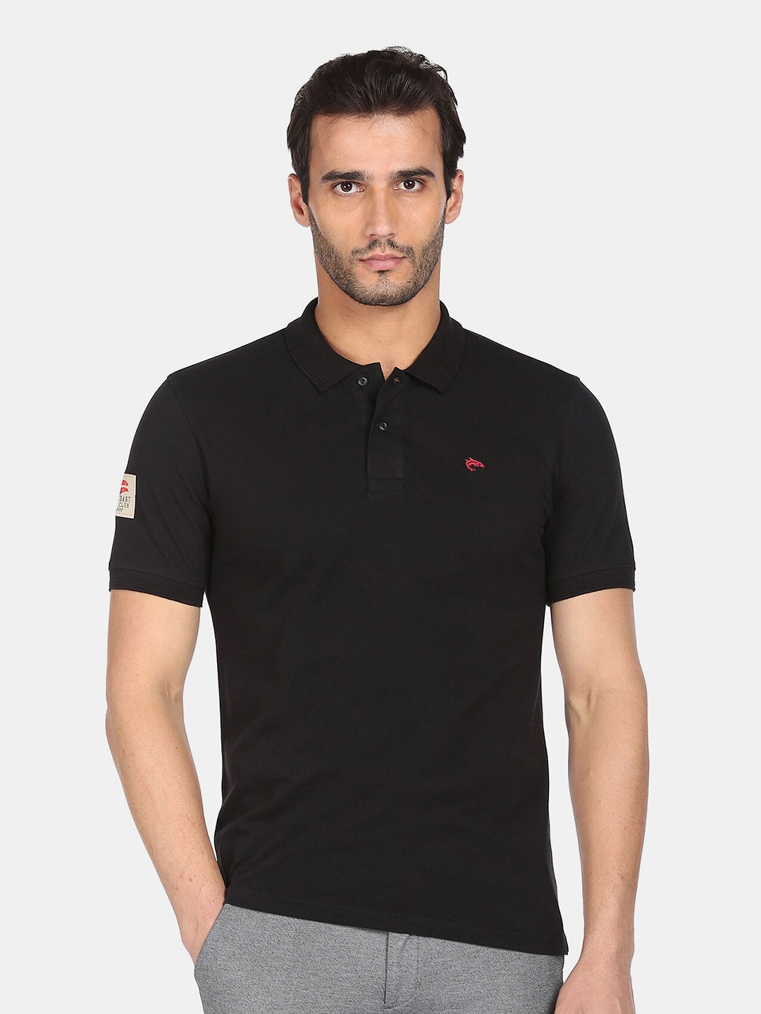 

Ruggers Men Black Solid Polo Collar Cotton T-shirt