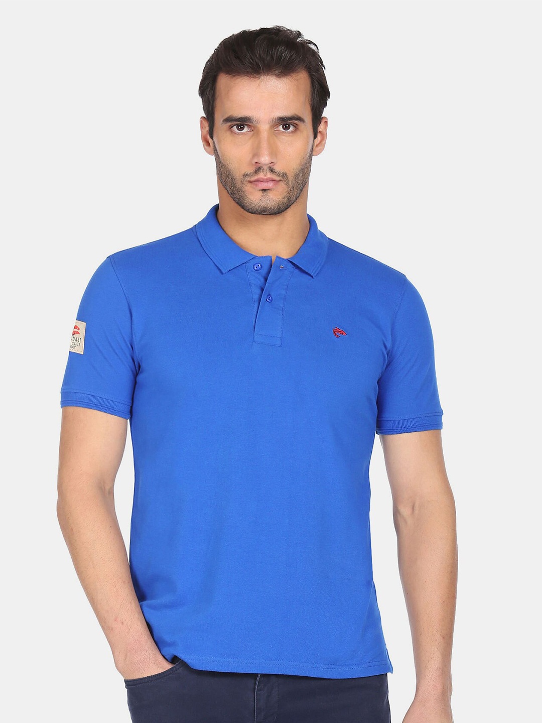 

Ruggers Men Blue Solid Polo Collar Cotton T-shirt