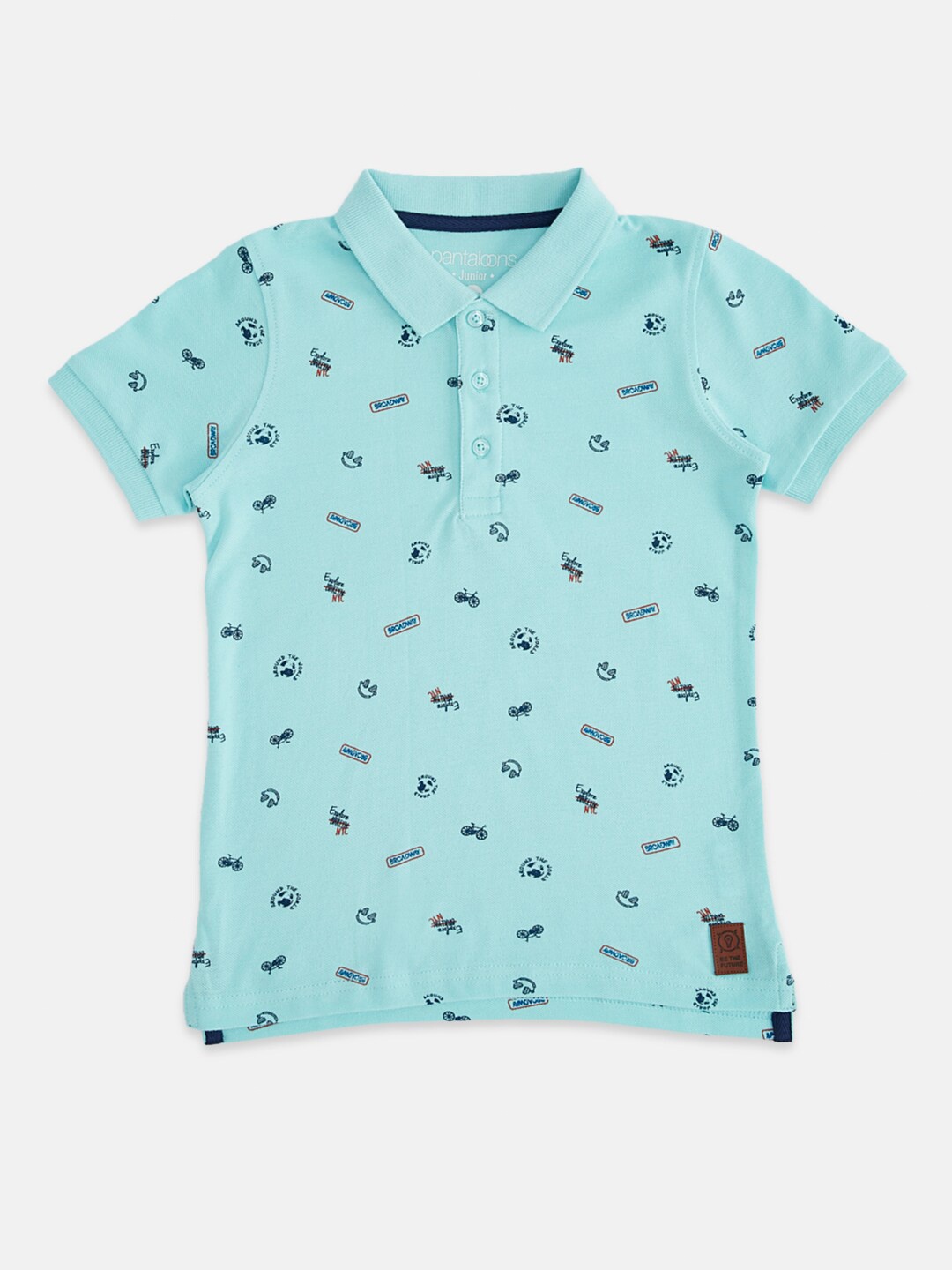 

Pantaloons Junior Boys Sea Green Printed Polo Collar Cotton T-shirt