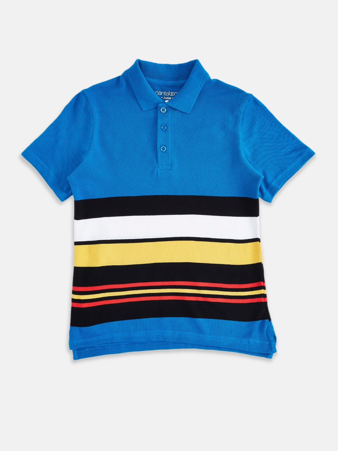 

Pantaloons Junior Boys Blue & Yellow Striped Cotton Polo Collar T-shirt