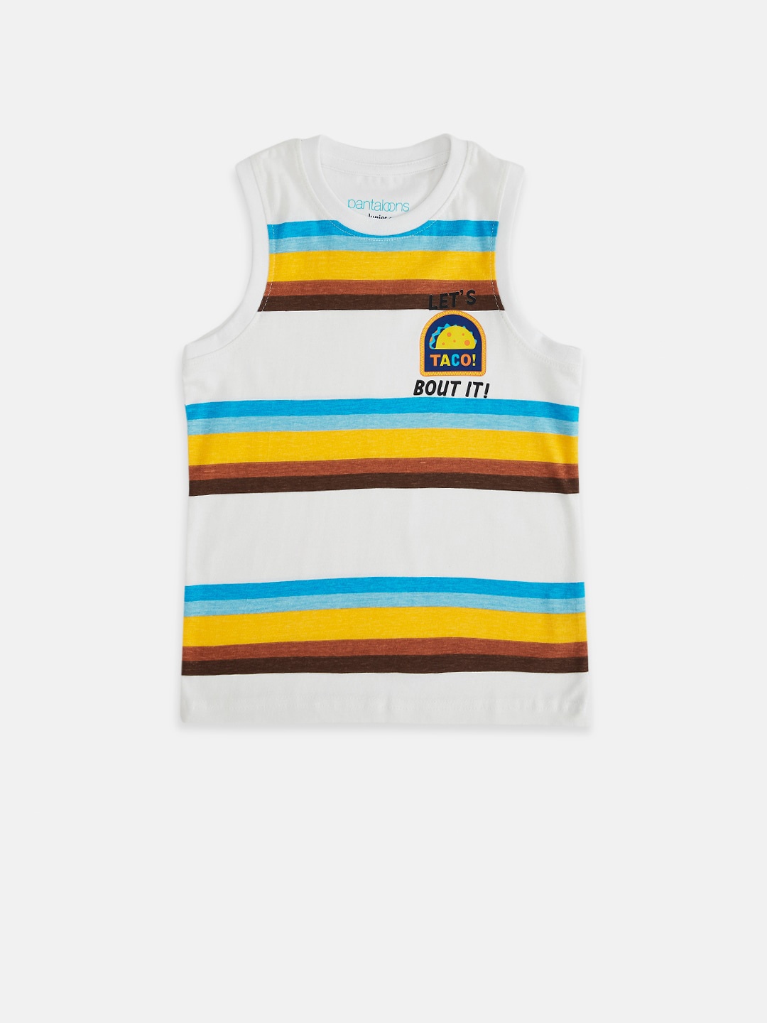 

Pantaloons Junior Boys White Striped Applique T-shirt