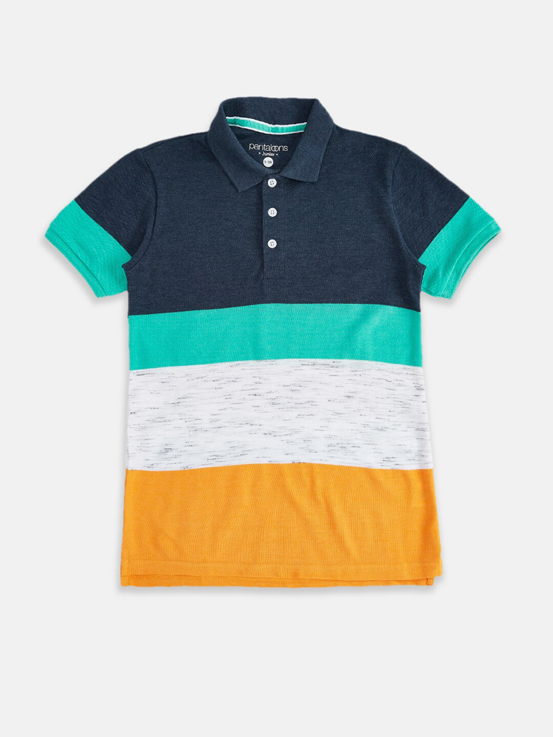 

Pantaloons Junior Boys Navy Blue Striped Polo Collar Cotton T-shirt