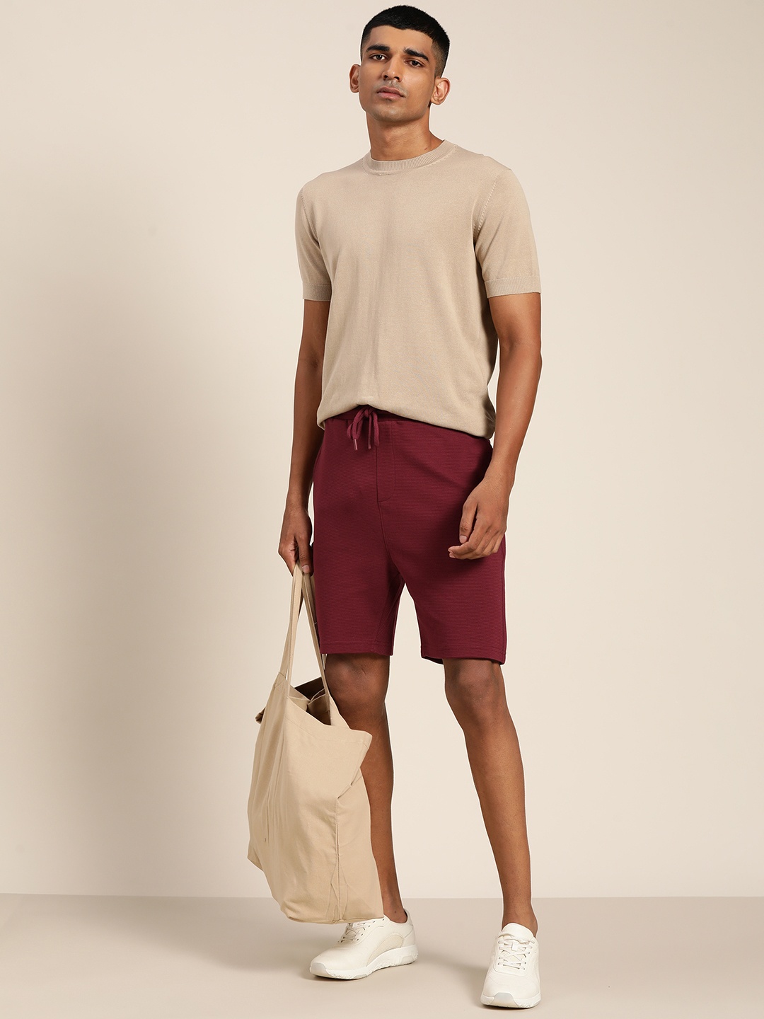 

ether Men Maroon Self Design Shorts