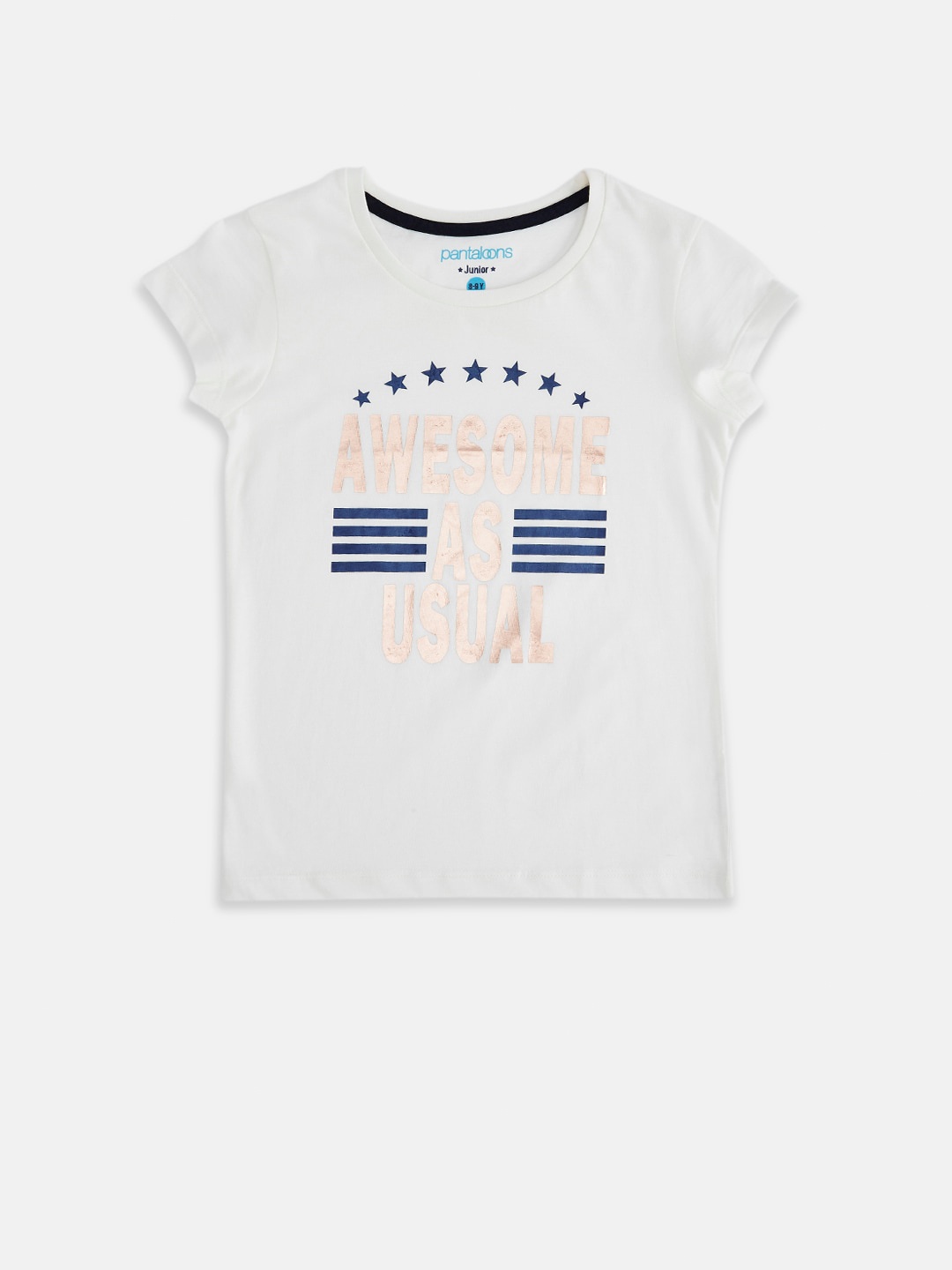 

Pantaloons Junior Girls Off White Typography Printed T-shirt