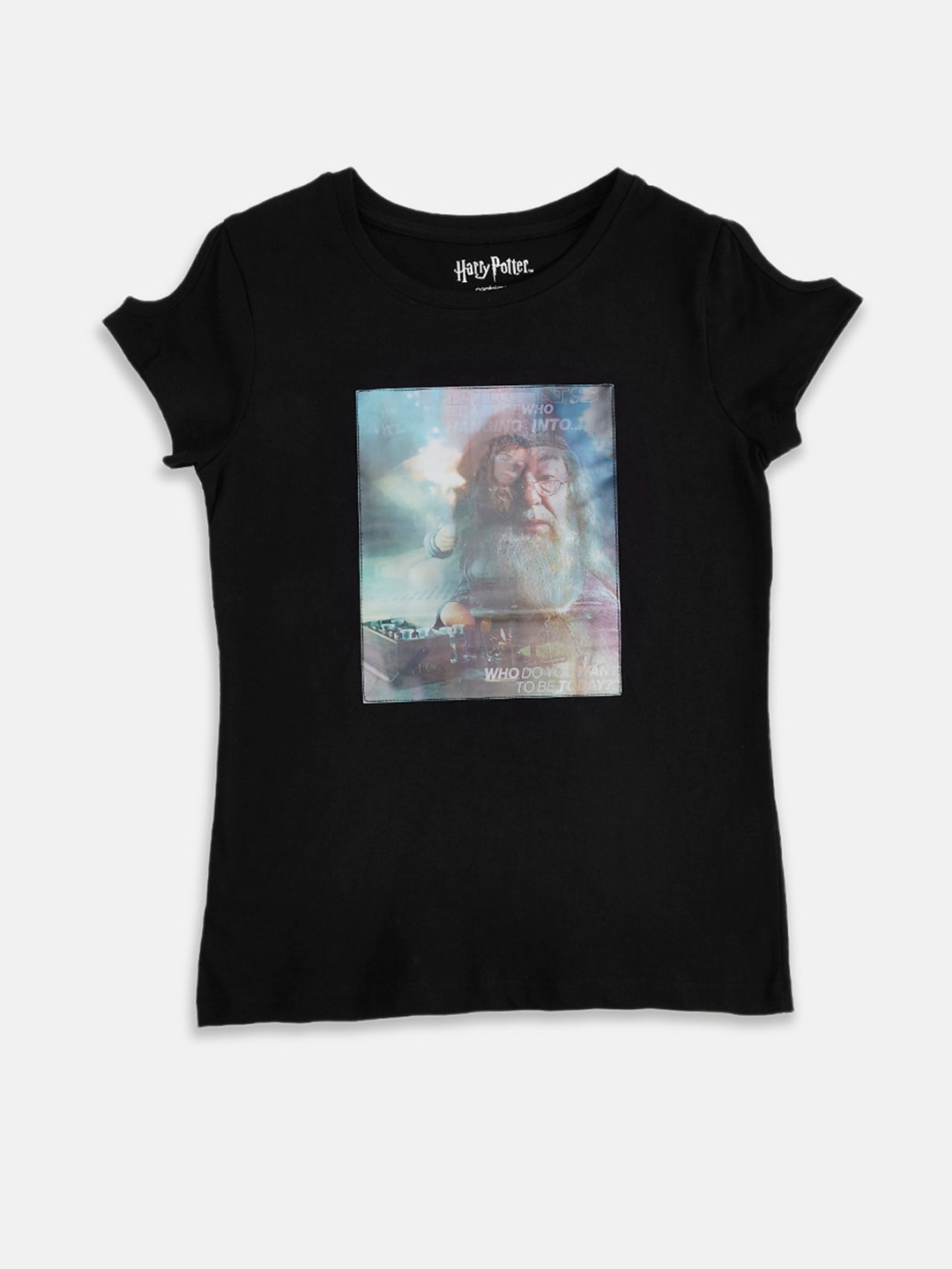 

Pantaloons Junior Girls Black Printed T-shirt
