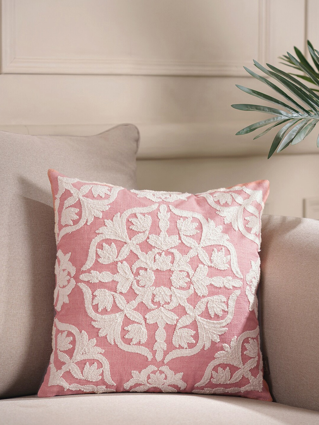 

Pure Home and Living Pink & White Geometric Cotton Square Cushion Covers