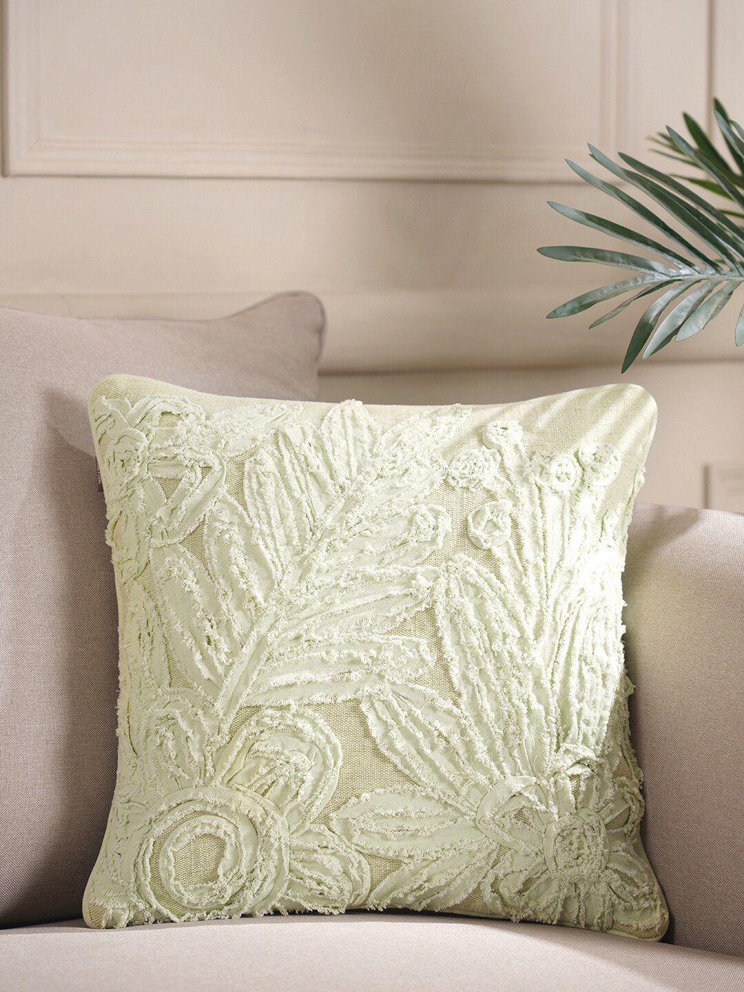 

Pure Home and Living Green Floral Square Cushion Cover