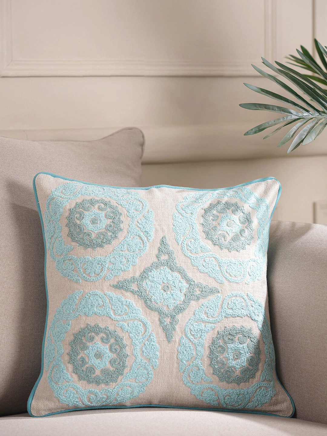

Pure Home and Living Blue & Grey Geometric Square Cushion Cover