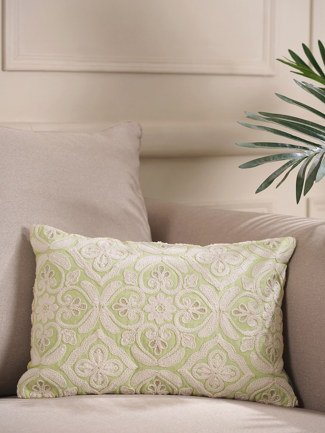 

Pure Home and Living Green & White Floral Rectangle Cushion Covers