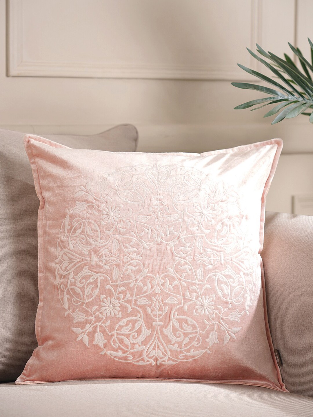 

Pure Home and Living Pink & White Ethnic Motifs Single Square Cushion Cover