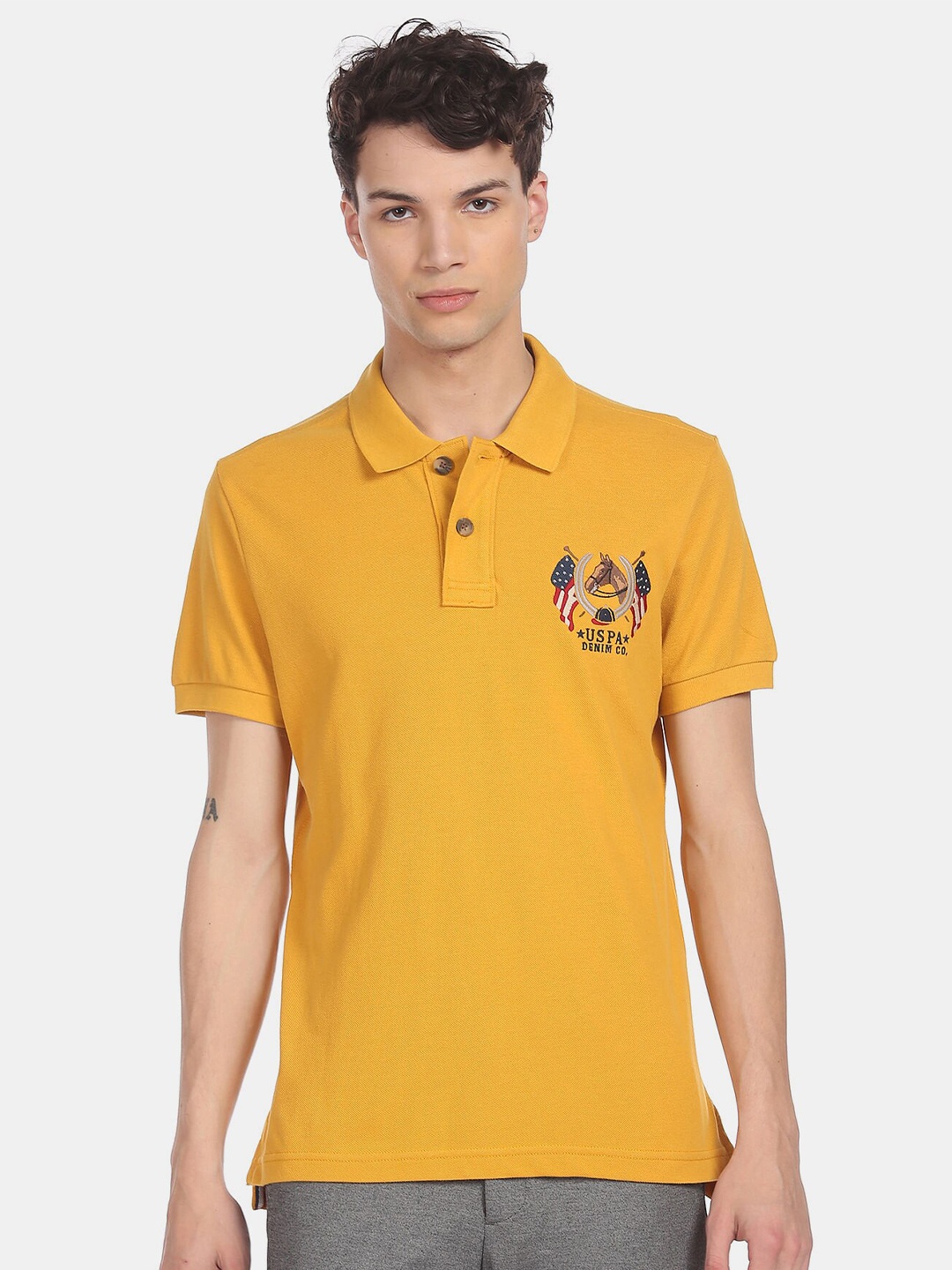 

U.S. Polo Assn. Denim Co.Men Yellow Polo Collar T-shirt