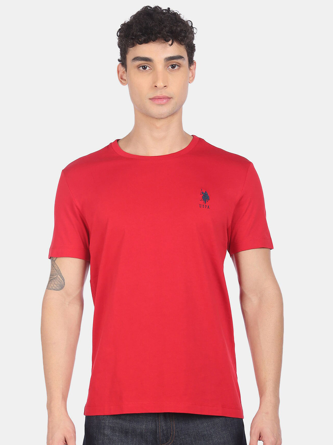 

U S Polo Assn Men Red V-Neck Raw Edge T-shirt 100% Cotton
