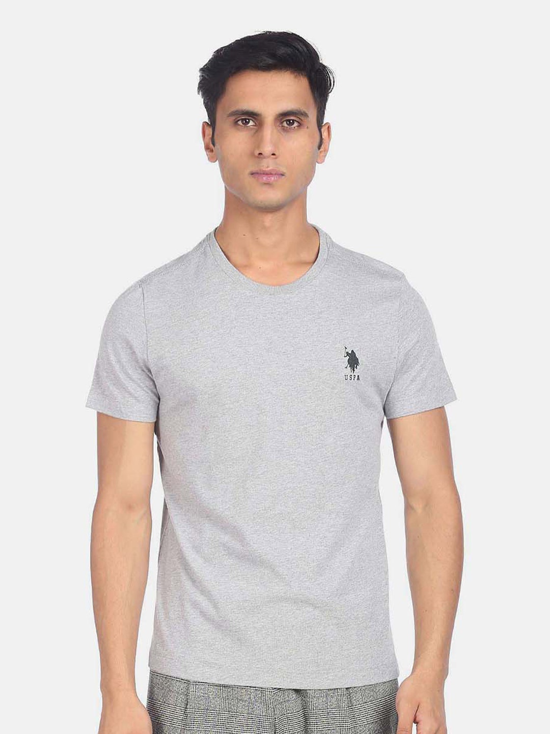 

U S Polo Assn Men Grey Pure Cotton T-shirt