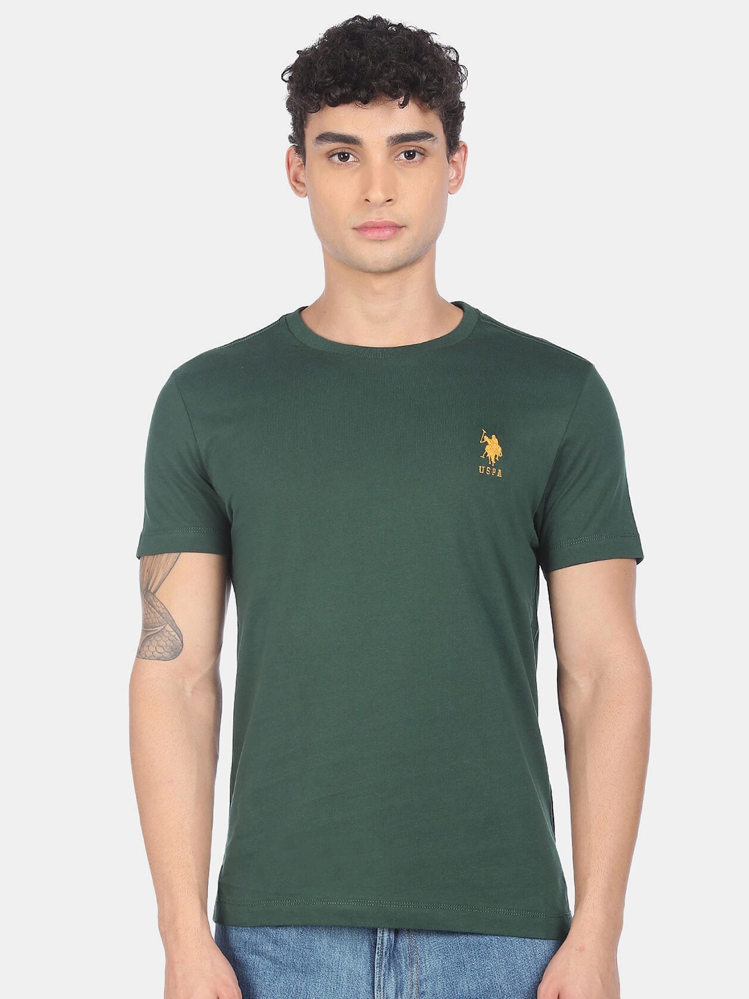 

U S Polo Assn Men Green Pure Cotton T-shirt