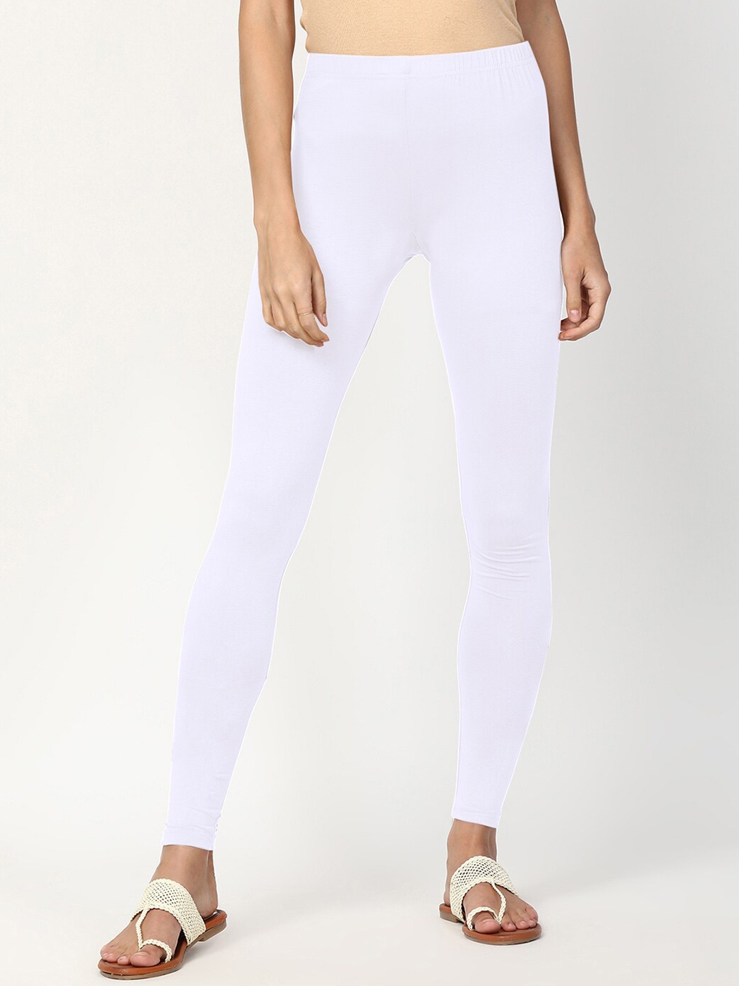

V2 Value & Variety Women White Solid Cotton Churidar-Length Leggings