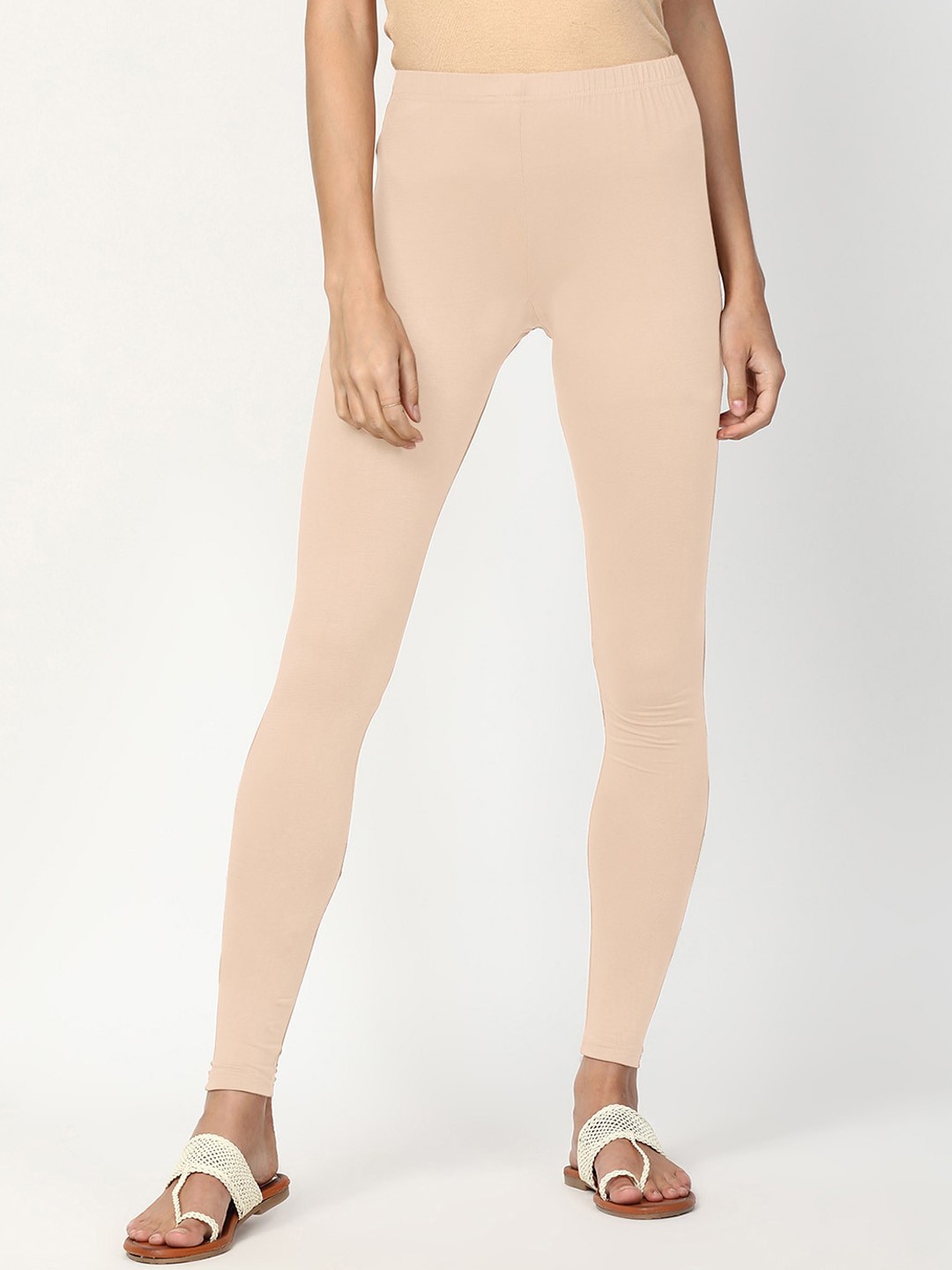 

V2 Value & Variety Women Beige Solid Cotton Ankle-Length Leggings