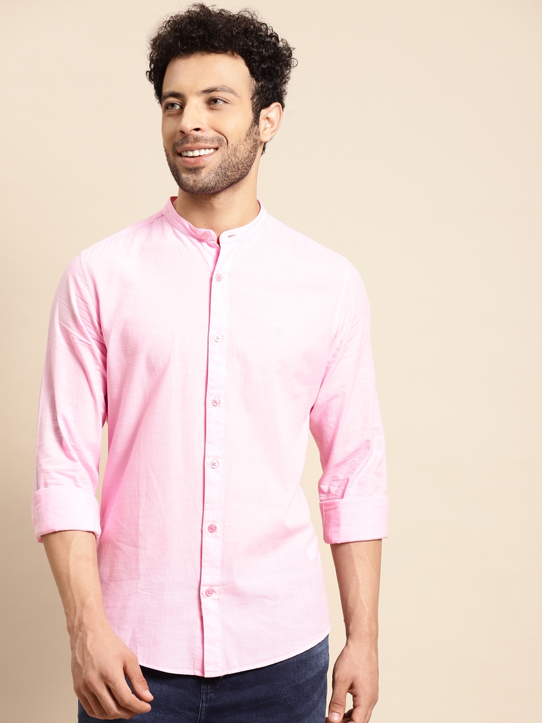 United Colors of Benetton Men Pink Pure Cotton Slim Fit Casual Shirt