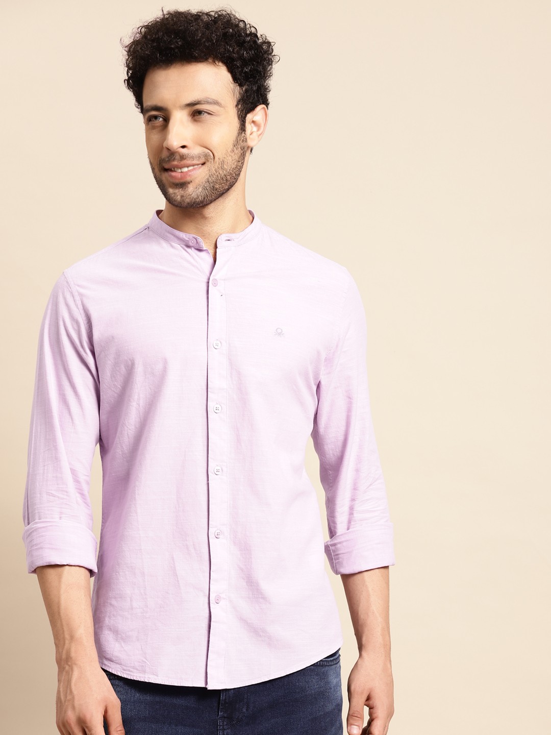 

United Colors of Benetton Men Lavender Pure Cotton Slim Fit Casual Shirt