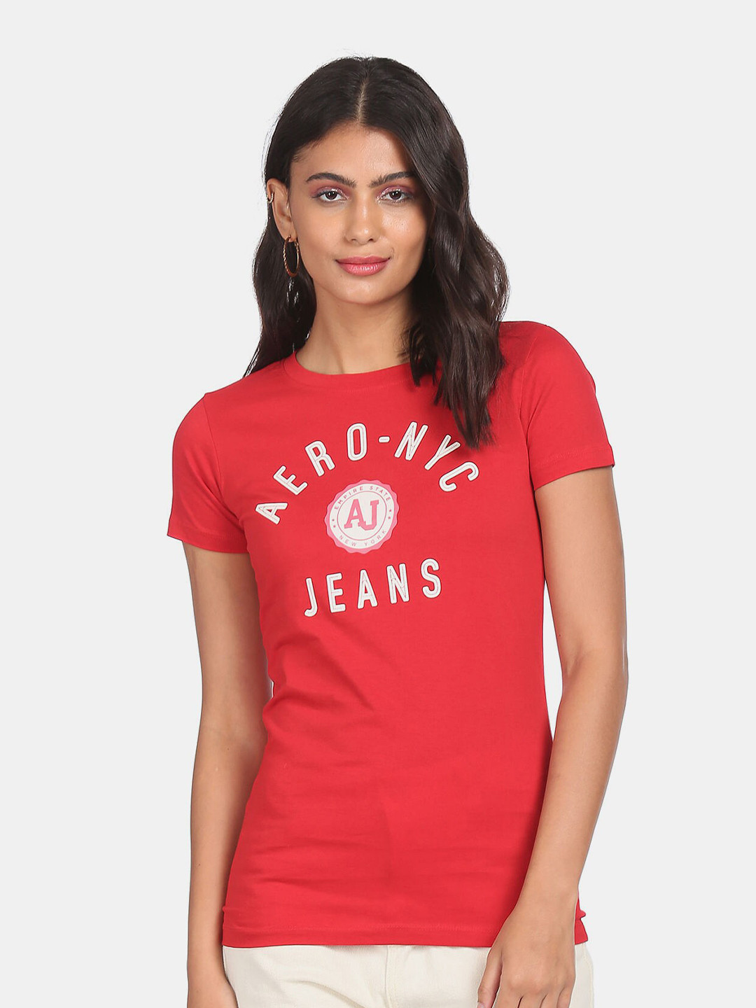 

Aeropostale Women Red Typography Printed Pure Cotton T-shirt