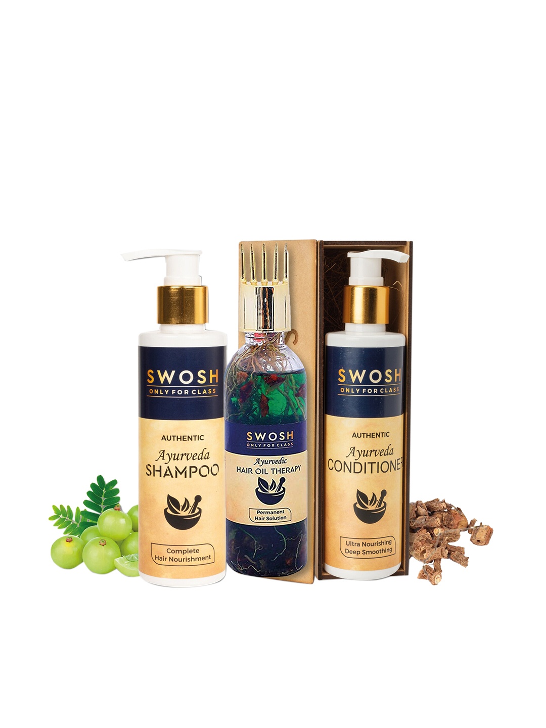 

SWOSH Combo of Ayurvedic Shampoo 200 ml - Conditioner 200 ml - Hair Oil Therapy 100 ml, Beige