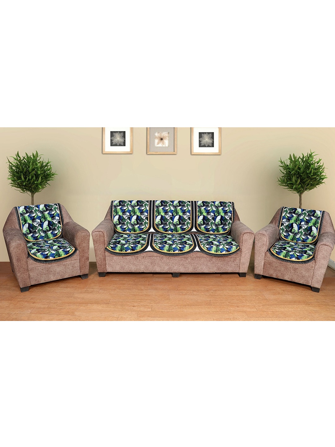 

AAZEEM Unisex Pack of 6 Printed Sofa Covers, Green