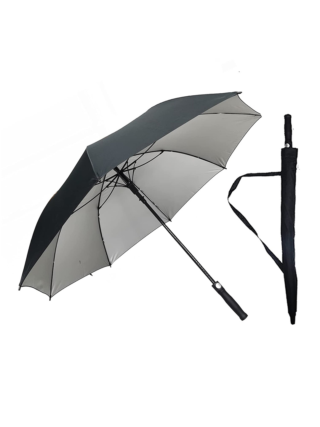 

Destinio Black Solid UV Coated Single Fold Large Umbrella