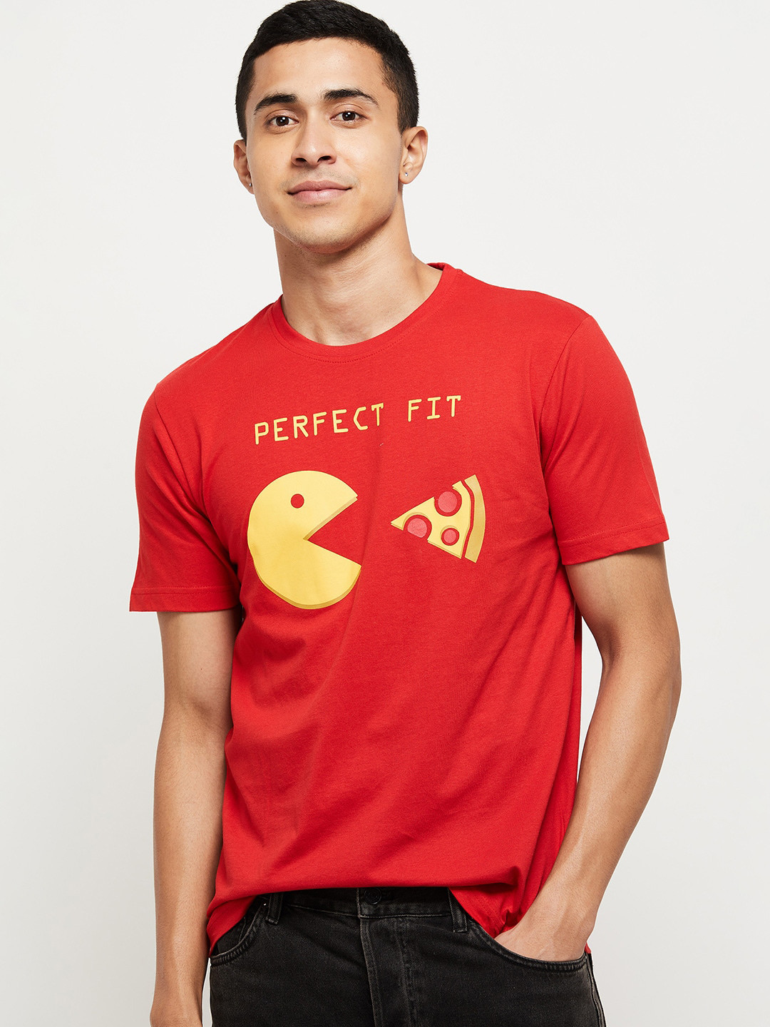 

max Men Red Printed Pure Cotton T-shirt