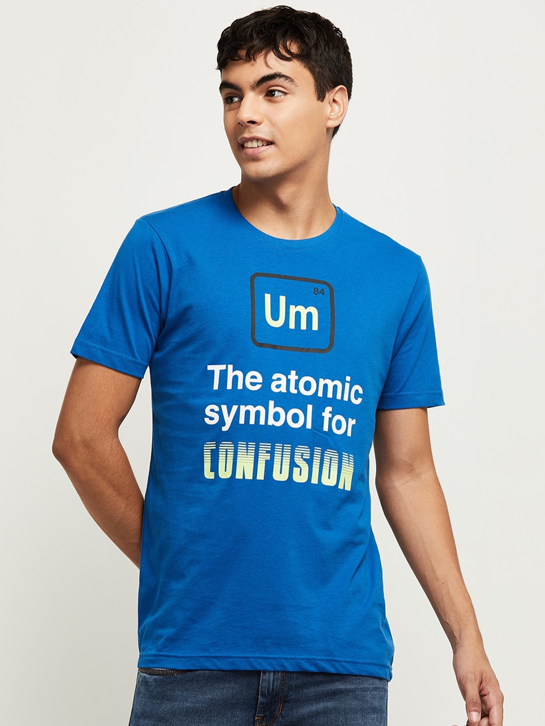 

max Men Blue Typography Printed Pure Cotton T-shirt