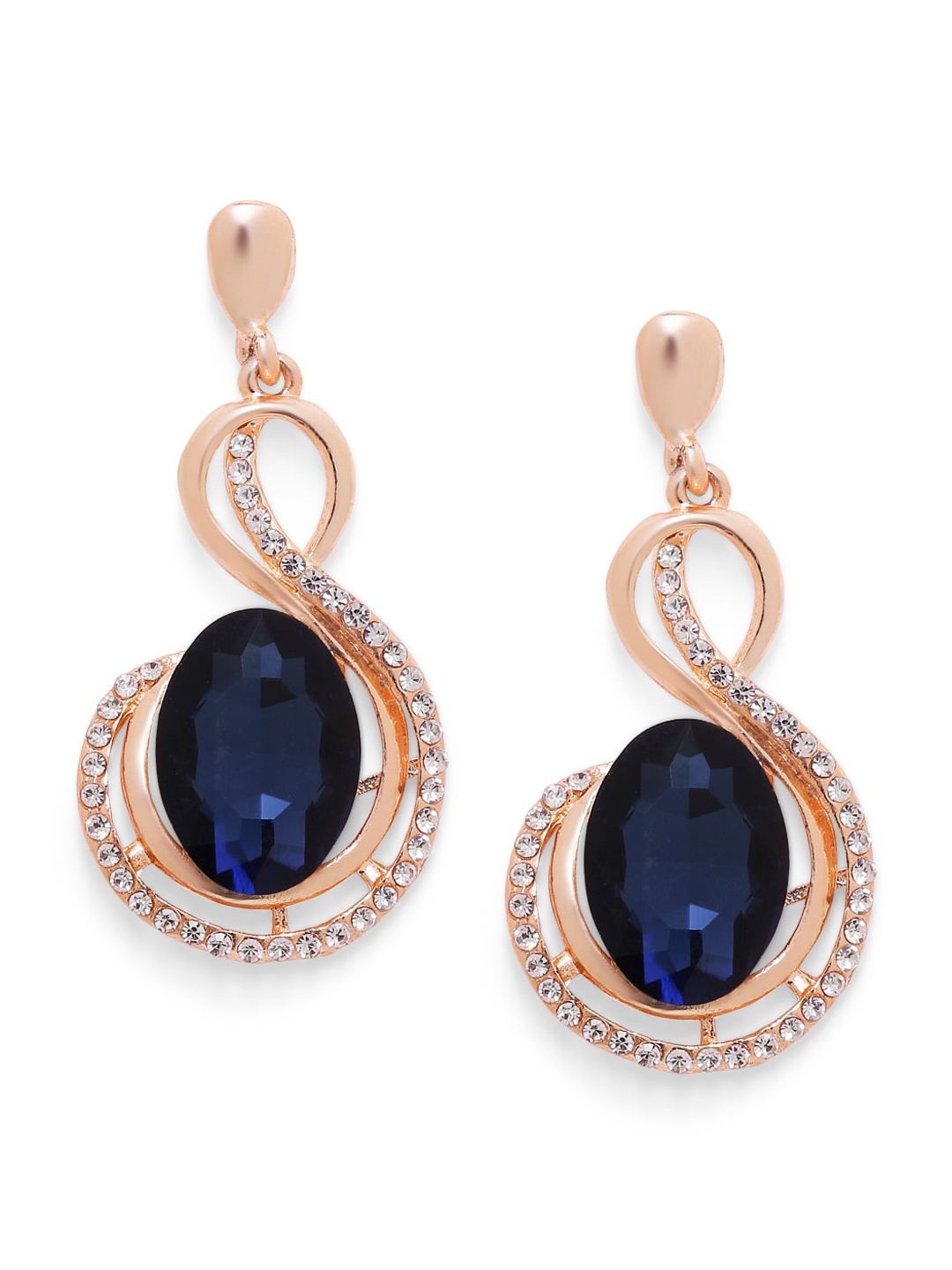 

Mahi Rose Gold-Plated Blue & White Crystals Contemporary Drop Earrings