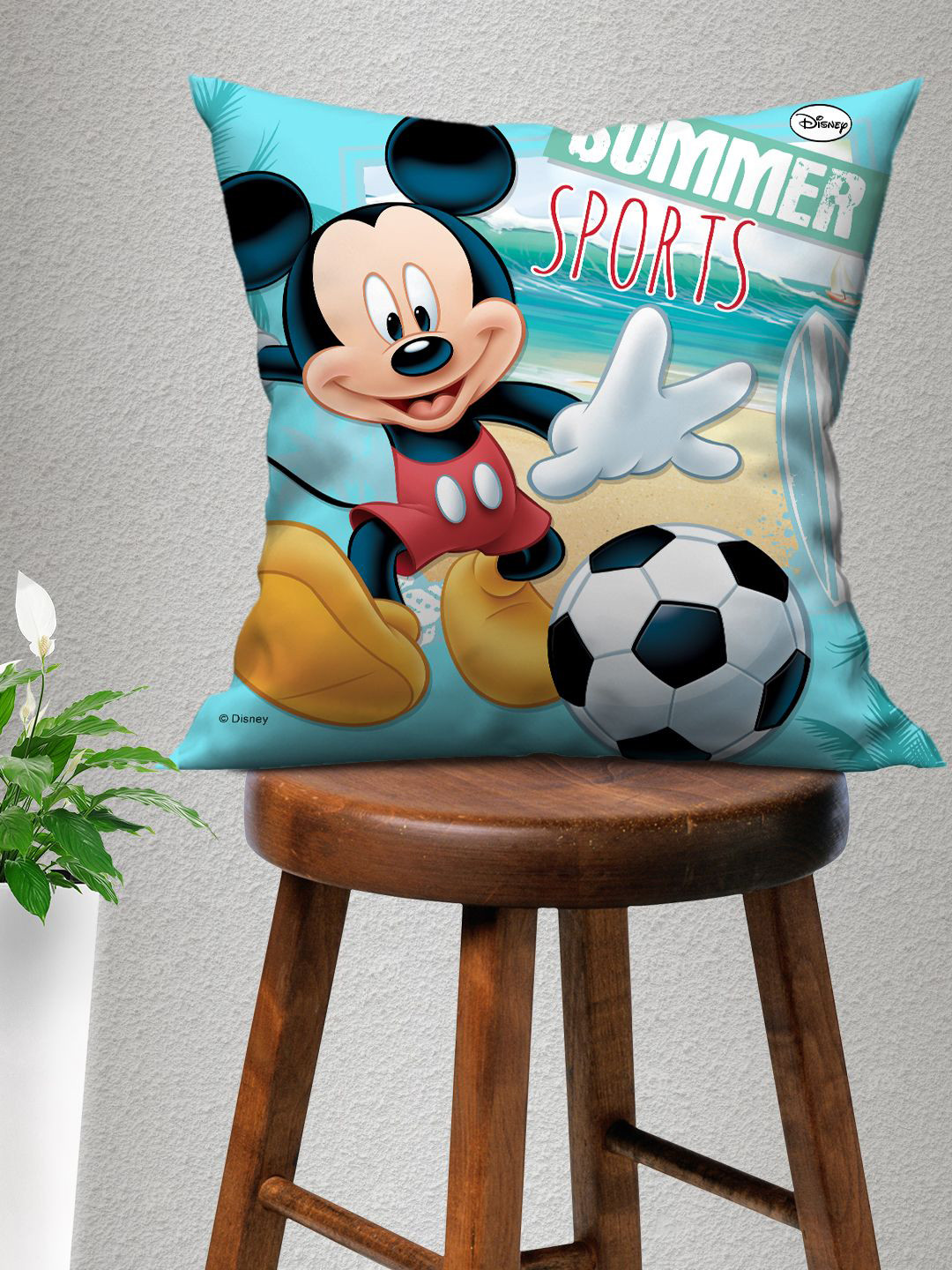 

Disney Blue & Yellow Mickey Mouse Printed Square Cushion Cover