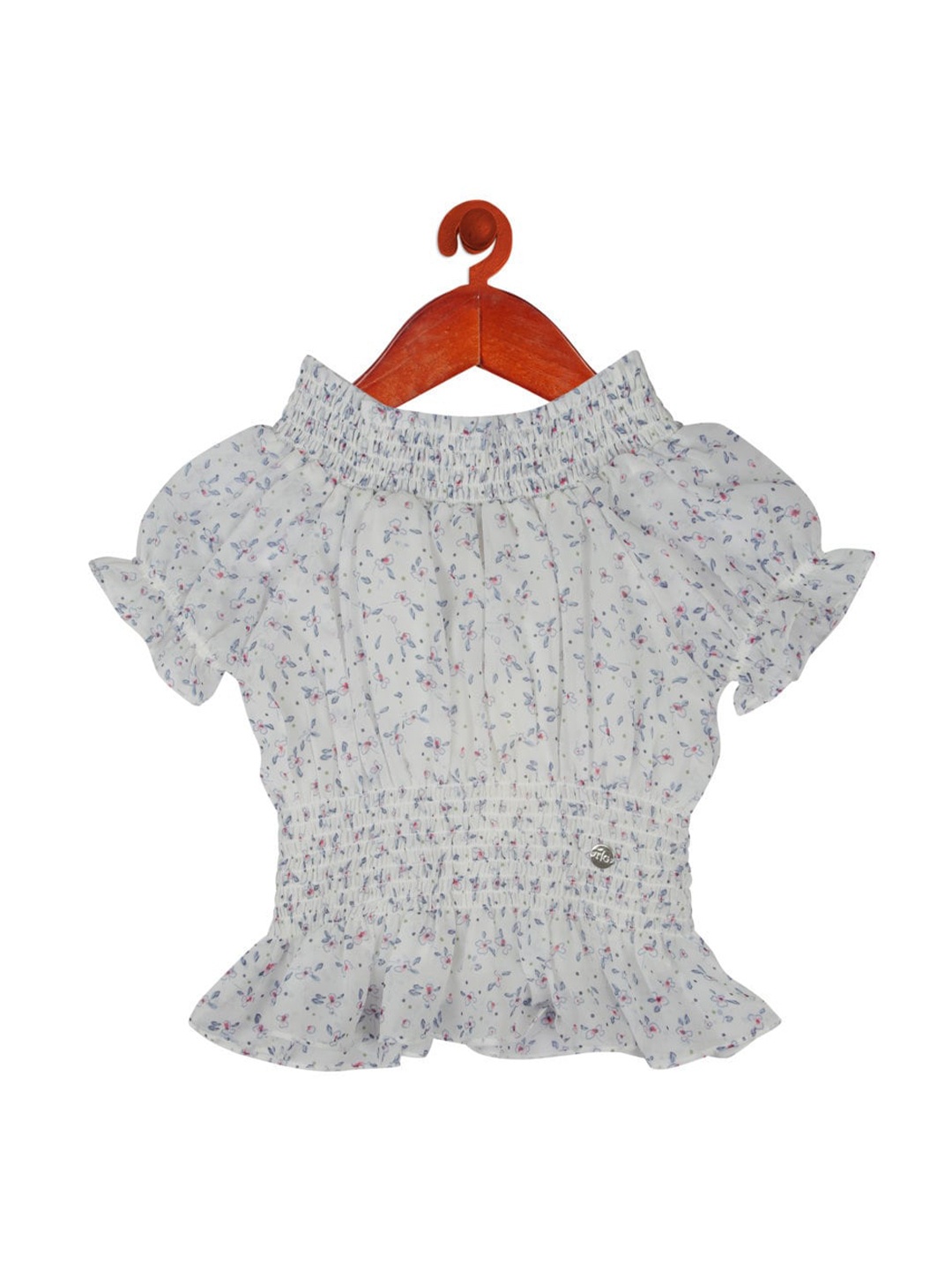 

Tiny Girl Girls White & Grey Floral Printed Smocked Top