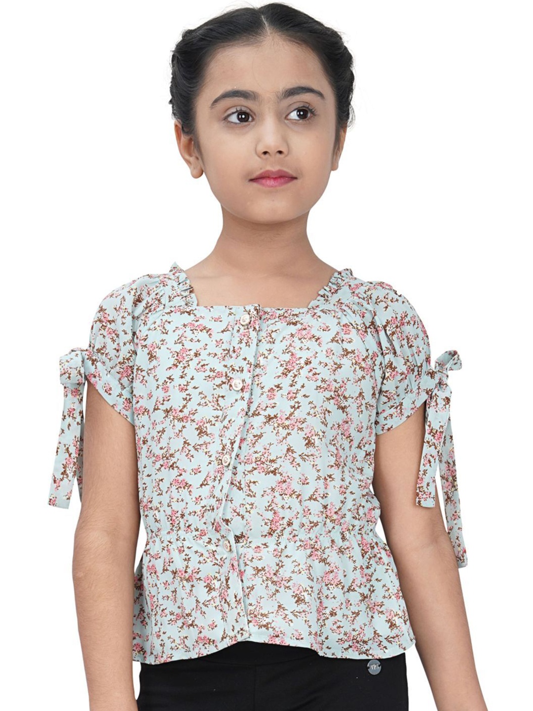 

Tiny Girl Green & Pink Floral Print Top