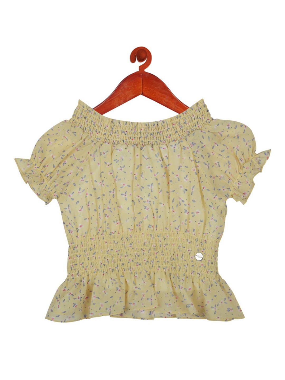 

Tiny Girl Girls Yellow & White Floral Print High Neck Peplum Top