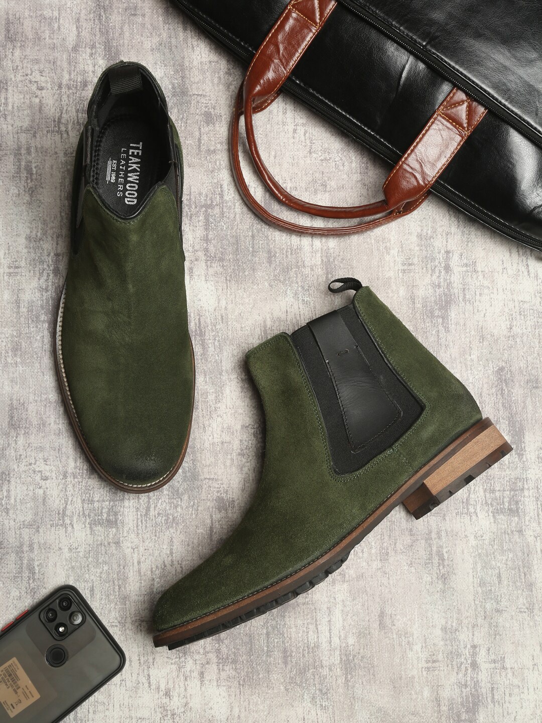 

Teakwood Leathers Men Olive Green Mid-Top Chelsea Boots