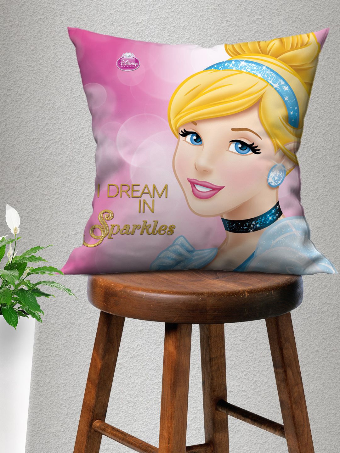 

Disney Kids Pink Printed Filled Square Cushion With Cover