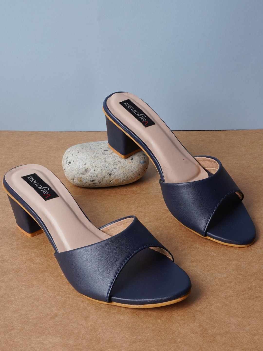 

VAYONAA Women Navy Blue Solid PU Block Sandals